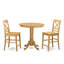 Ensemble de salle à manger à hauteur de comptoir 3 pièces pour petits espaces comprenant une table ronde en bois avec piédestal et 2 chaises de cuisine, 36 po x 36 po, chêne-217726952-172578311
