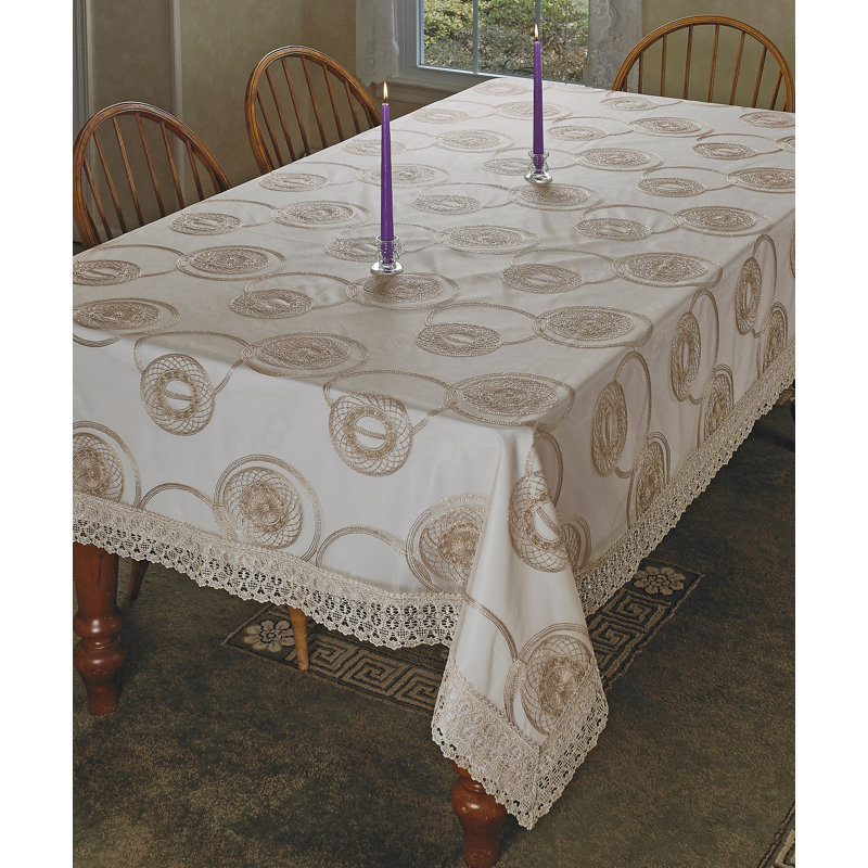 Laurence Marvellous Lace with Embroidered Scroll Tablecloth, 120" L x 70" W