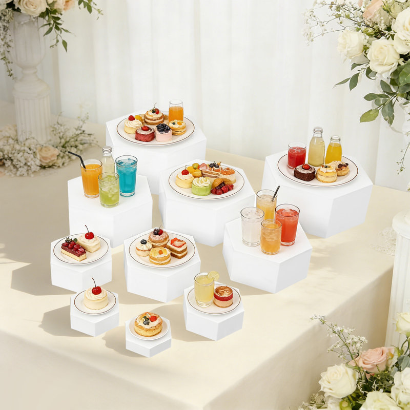 10 élévateurs de buffet PCS, 10 élévateurs de table de desserts hexagonaux, supports décoratifs pour la fête et le mariage