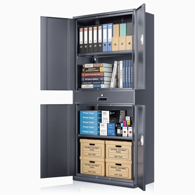 71" Metal Storage Cabinet, Garage Storage Organizer with Locking Doors, Drawer and Adjustable Shelves