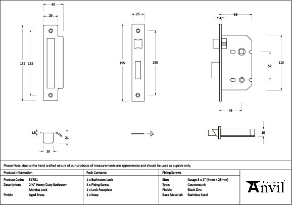Heavy Duty Bathroom Lock, Aged Brass