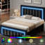 Ensemble de lit plateforme en velours capitonné à DEL avec velours moderne 2 pièces DEL - Suite de chambre à coucher lumineuse 3 pièces-2078139499