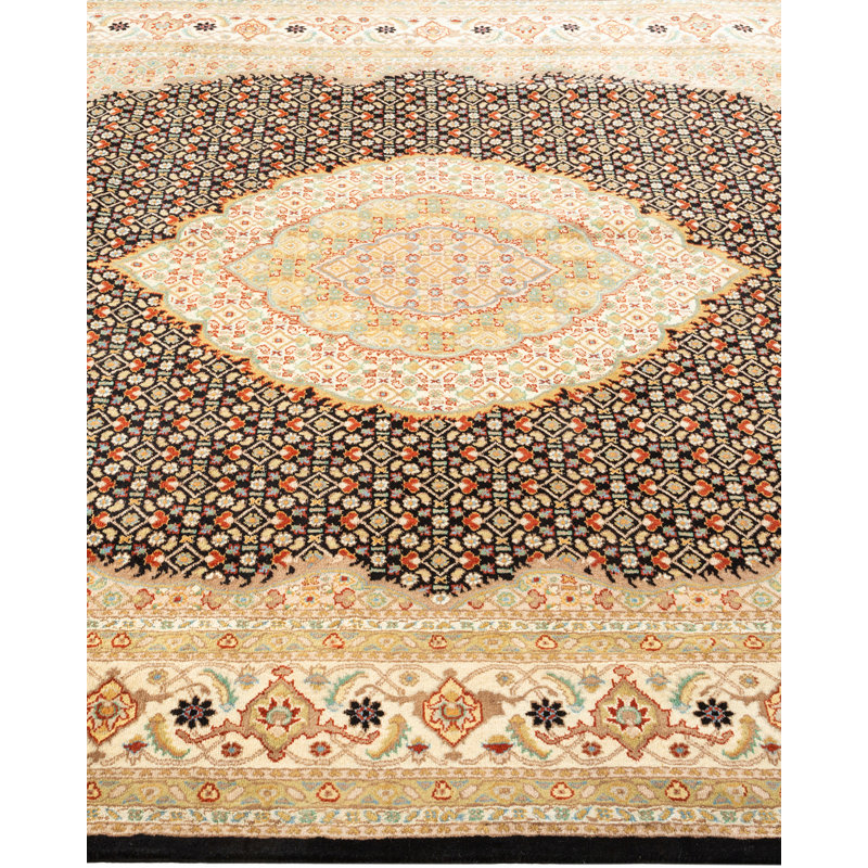 Tapis unique en laine noué à la main 6 pi 4 po x 8 pi 9 po nouvel âge Hayner - rose / noir / bleu
