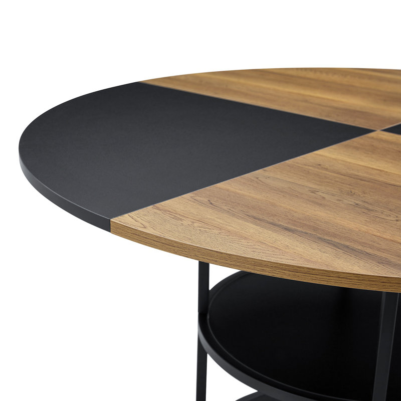 Table de salle à manger moderne de 47,3 pouces de diamètre à épissure circulaire - rangement double couche, conception en bois et en diagonale en forme d'éventail, interprétant l'esthétique et la fonctionnalité de la maison.
