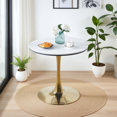 31.5"Tulip Table Mid-Century Dining Table For 2-4 People With Round Mdf Table Top, Pedestal Dining Table, End Table Leisure Coffee Table