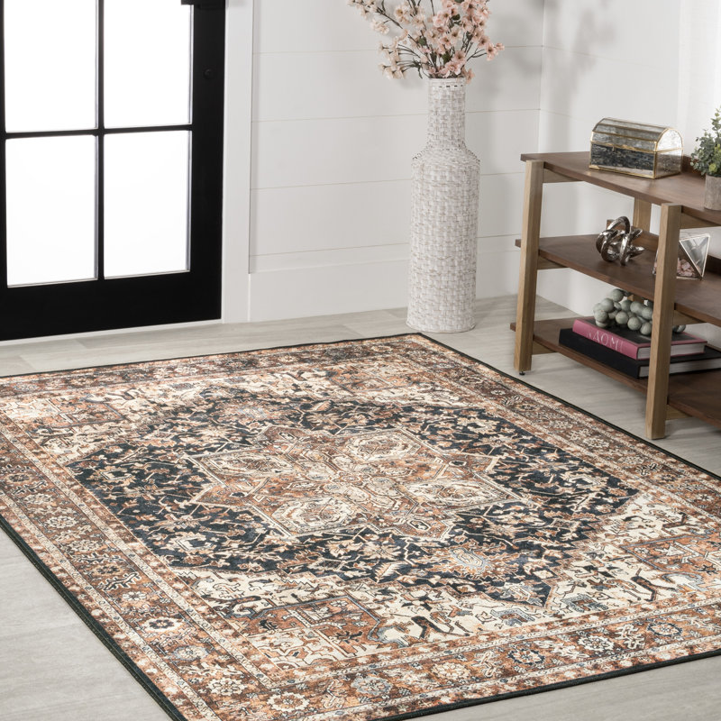 Chapell Chenille Mid-Century Medallion Machine-Washable Black/Terra Rug, Rectangle 2'11" x 5'