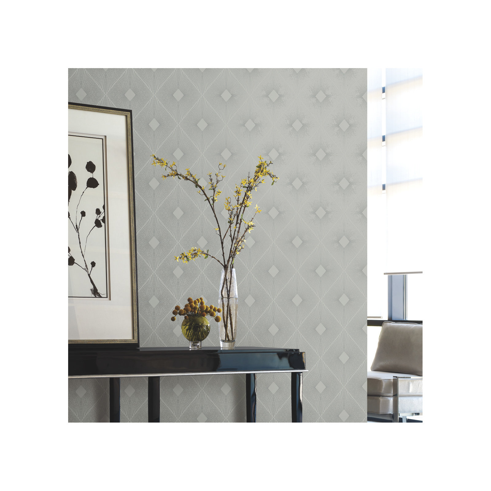 Antonina Vella Modern Metals Modern Geometric Wallpaper, Light Grey/Silver