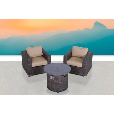 Alieyah Fully Assembled 3 Piece Seating Group With Sunbrella Cushions