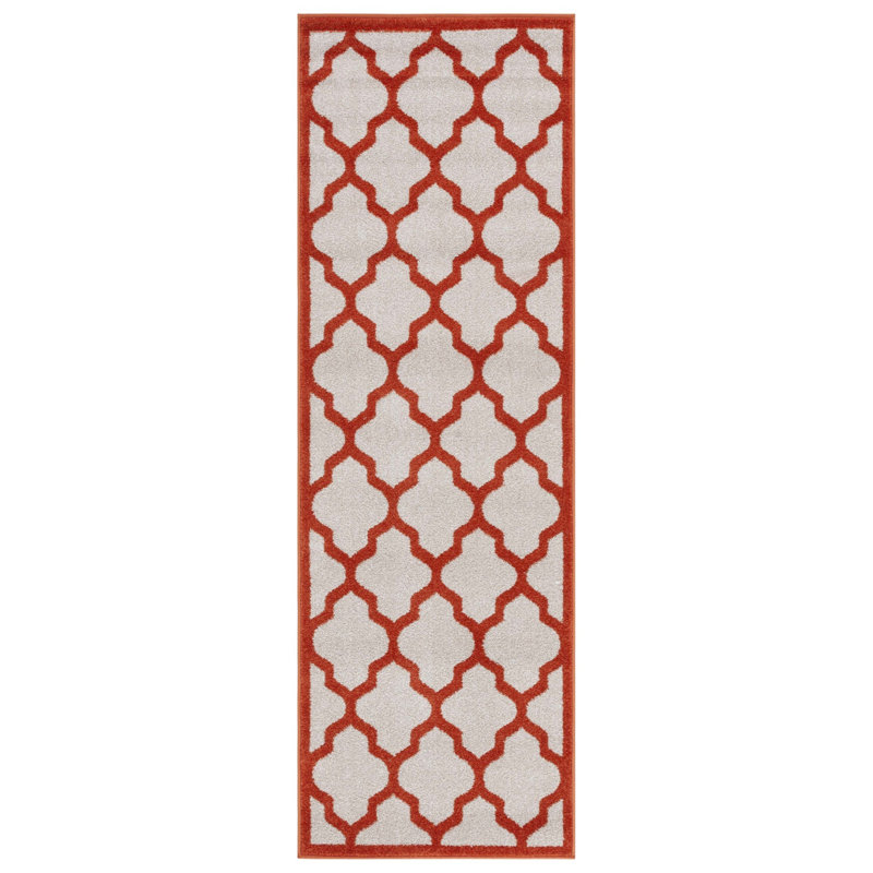 Ammundsen Geometric Beige/Orange Indoor / Outdoor Area Rug, Runner 2'3" x 7'