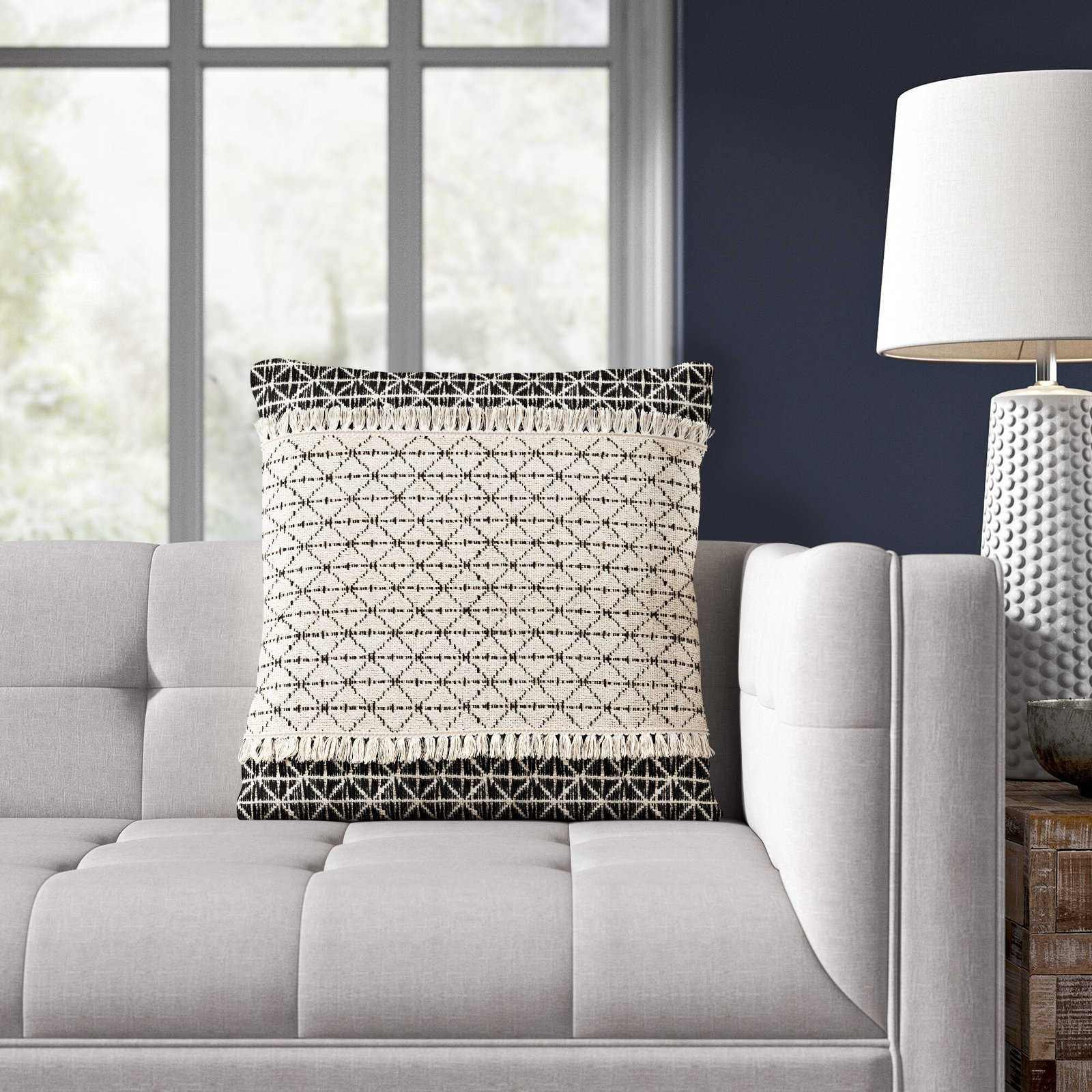 Santina Tassels Cotton Throw Pillow, 18" x 18", Polyester/Polyfill