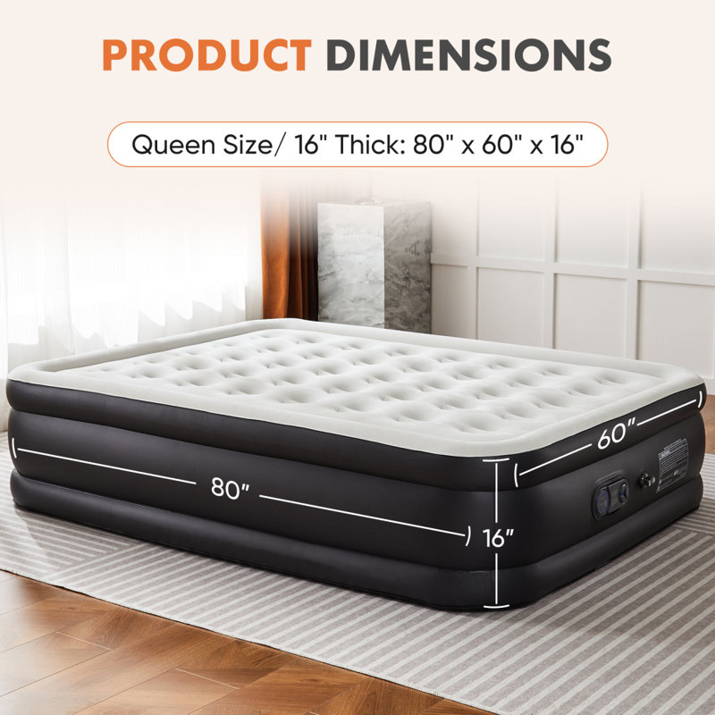 Matelas gonflable gonflable avec pompe intégrée, taille grand 16 po