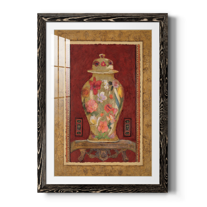 Romantique urne I - peinture encadrée, Papier encadré noir, H 37,5 po x l 27,5 po x P 1,5 po