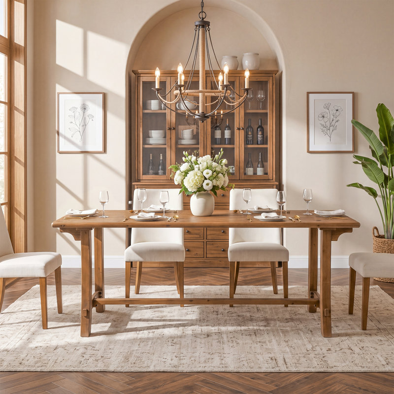 Table de salle à manger rectangulaire de style campagnard en bois massif de 180 cm (70,9 po) avec pieds incurvés pour 6 personnes