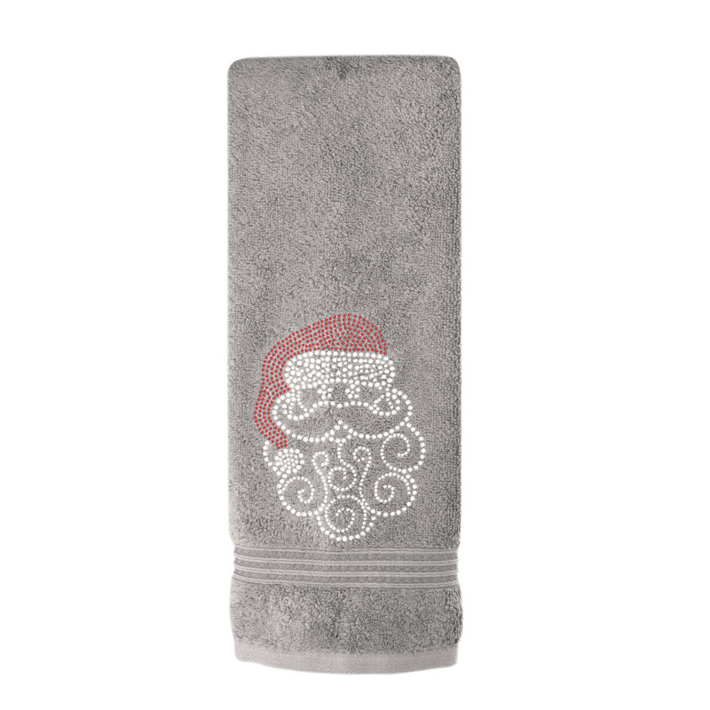 Sparkles Home Santa Rhinestone Hand Towel | 100% Turkish Cotton Terry | Machine Washable , Gray