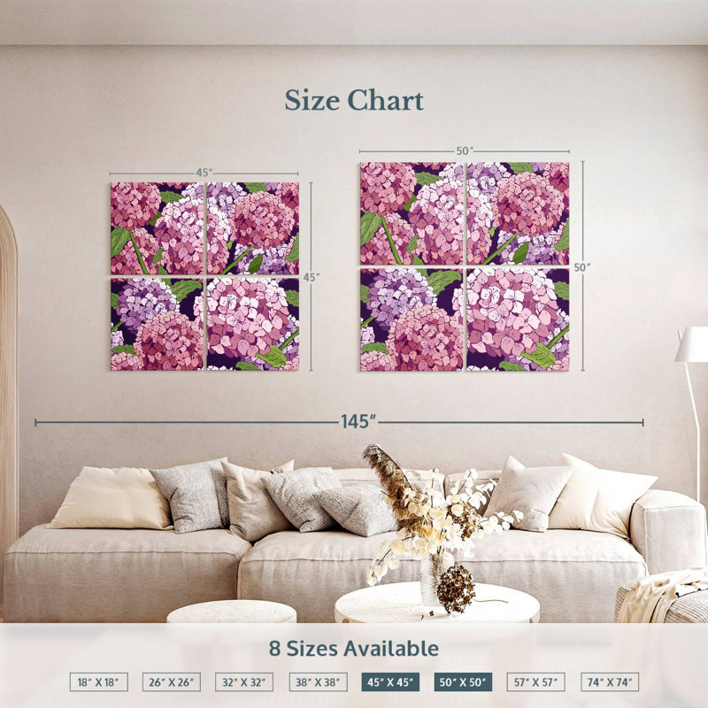 Hortensias roses et mauves Harnek, H 45 po x l 45 po