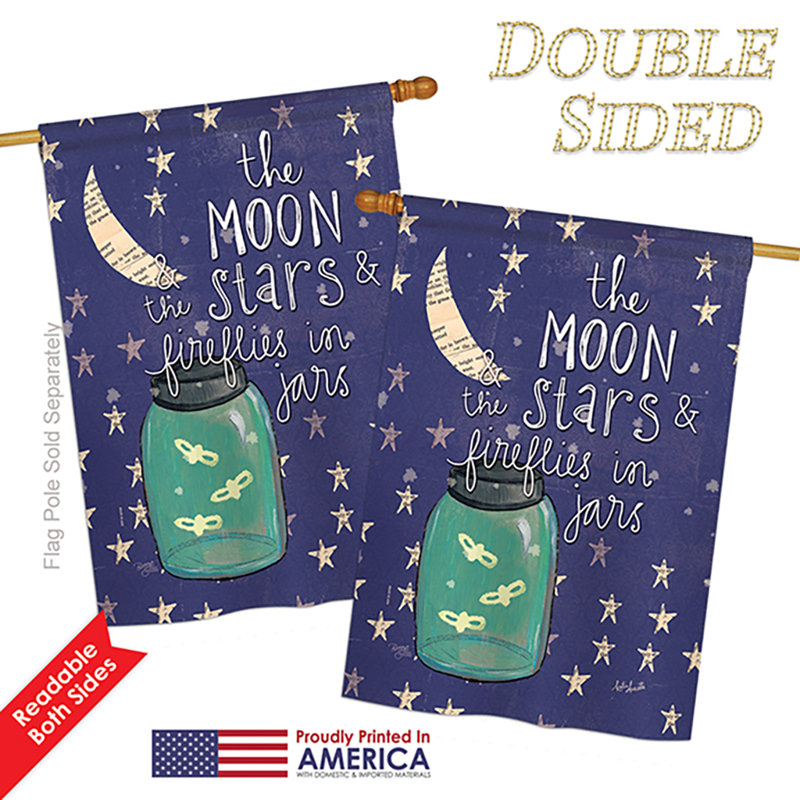 Fireflies à 2 côtés 40 x 28 po. lune étoiles à pots en polyester inspirationn drapeau maison