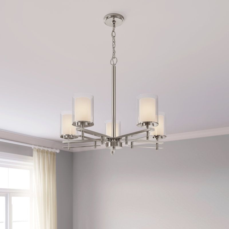 5 - Light Dimmable Classic / Traditional Chandelier, Brushed Nickel