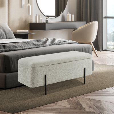 Jezell Upholstered Flip top Storage Bench, Teddy Fabric Upholstered Footstool, Bed End Bench
