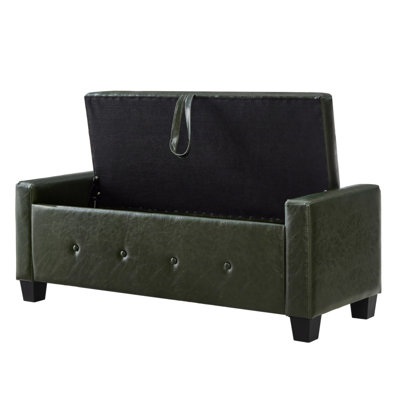 48" Ottoman Bench With Storage, Bench For Bedroom,Living Room,Hallway, Upholstered Tufted Faux Leather PU Ottoman Dark Green
