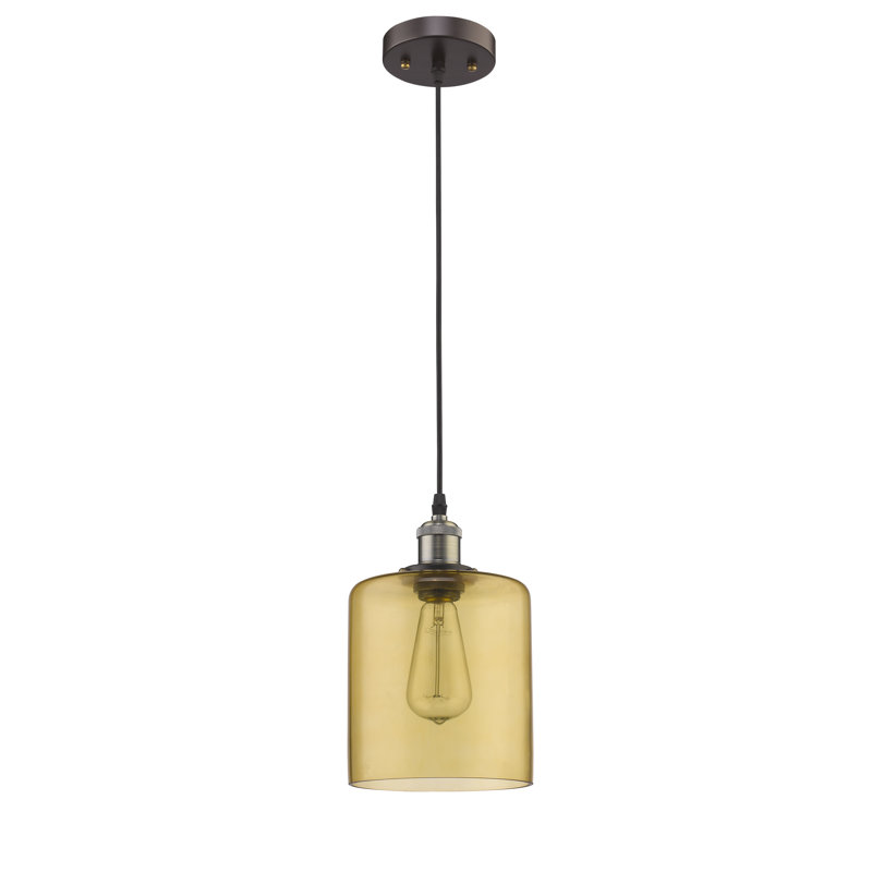 Luminaire suspendu cylindrique 1 lumière Hoddesd, Ambre