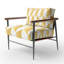 Dola - Fauteuil d'appoint rembourré Mid-Century à motif géométrique doré et blanc I