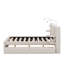Lit plateforme tapissier avec lampes de lecture, tiroirs, lit gigogne et tablettes