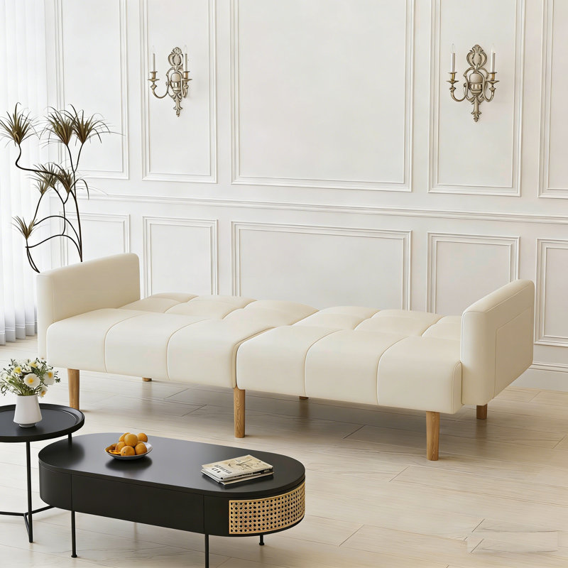 THREE SEATER SOFA BED , Beige Velvet