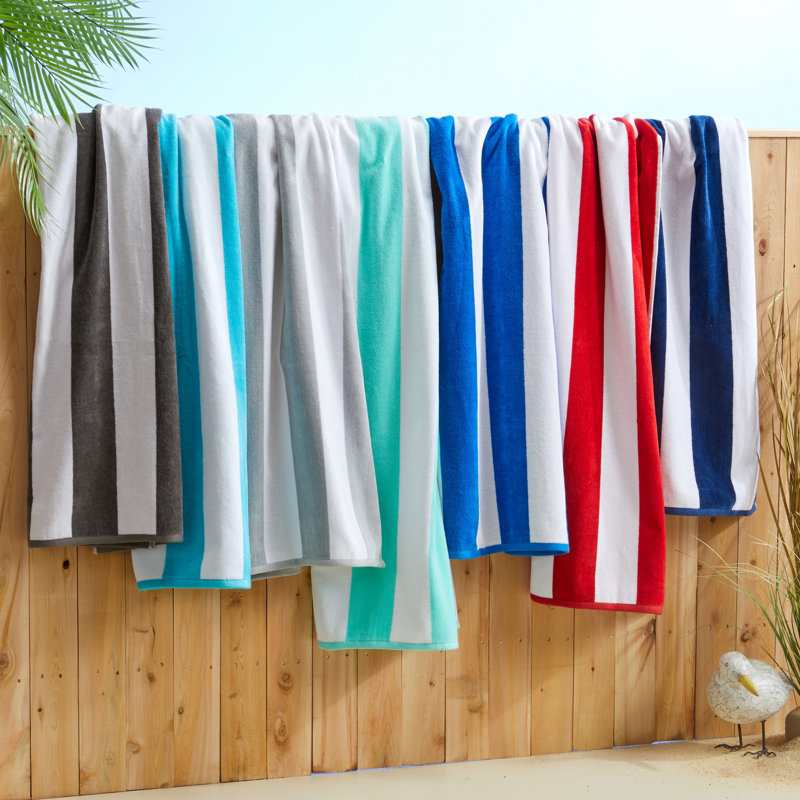 Navy and White Cotton Cabana Stripe Beach Towels Set