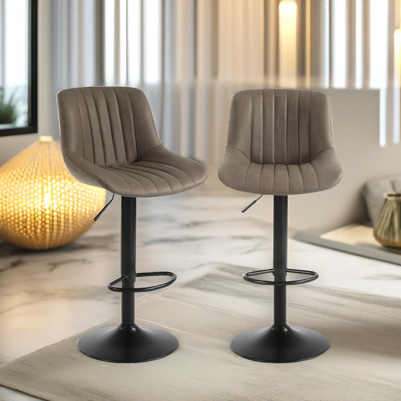Baldinelli 2PC Swivel Adjustable Height Bar Stools, Kitchen Chair, Vegan Leather, Barstool