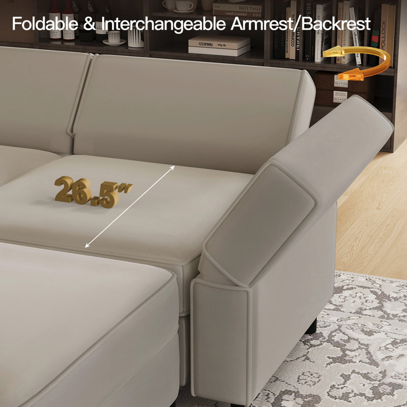 Canapé modulaire de salon avec canapé de rangement et repose-pieds, Velours gris velours