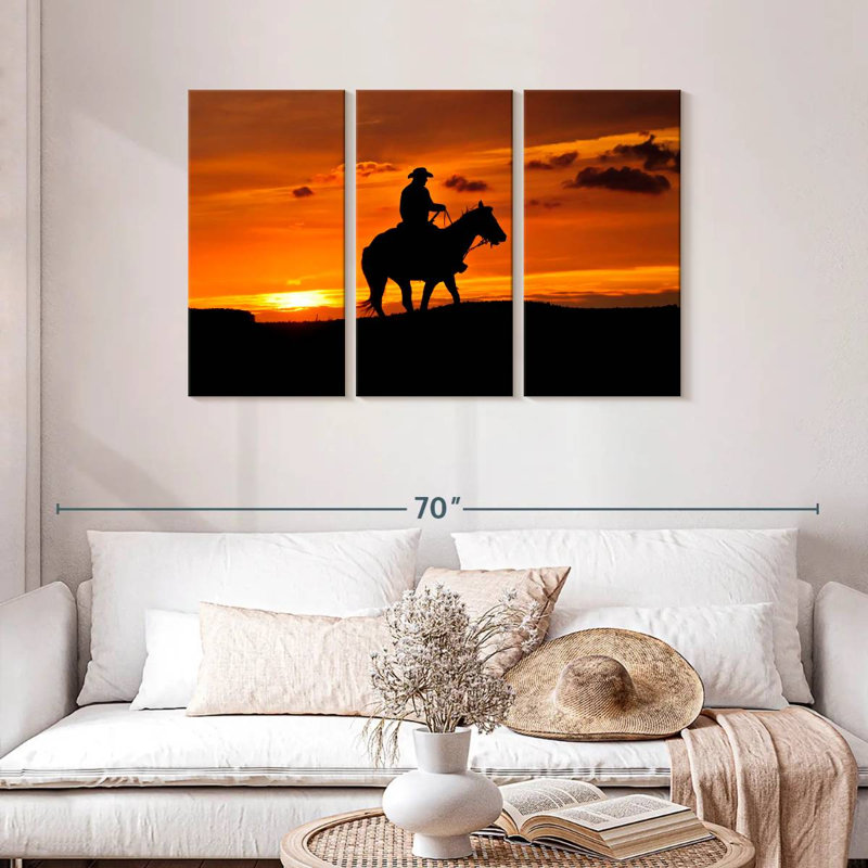 Coucher de soleil à cheval Mehar, H 28 po x l 45 po