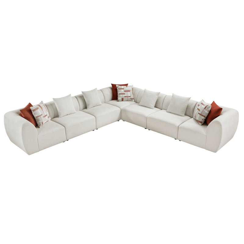 Canapé modulaire en chenille beige 7 pièces Franz
