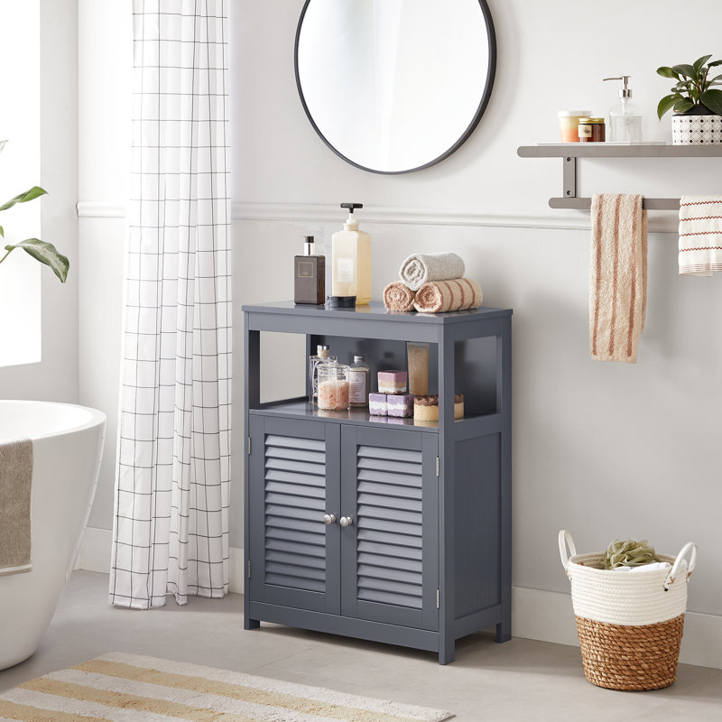 Freestanding Storage Cabinet, Storage Unit with Doors and Adjustable Shelf, Gray