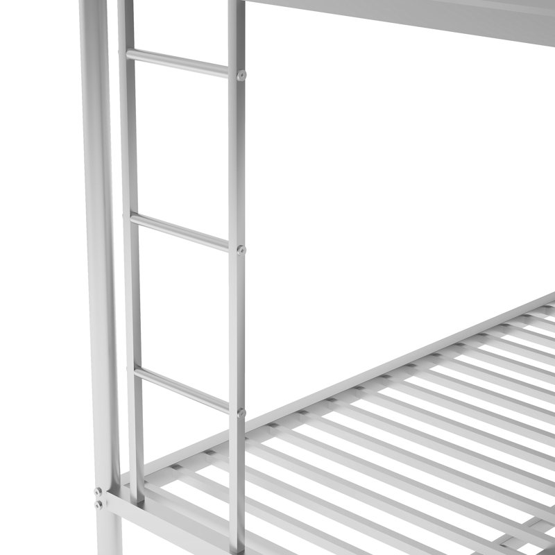 Lit avec structure en acier robuste, lit superposé avec lit gigogne, échelles à deux côtés, Argent argent