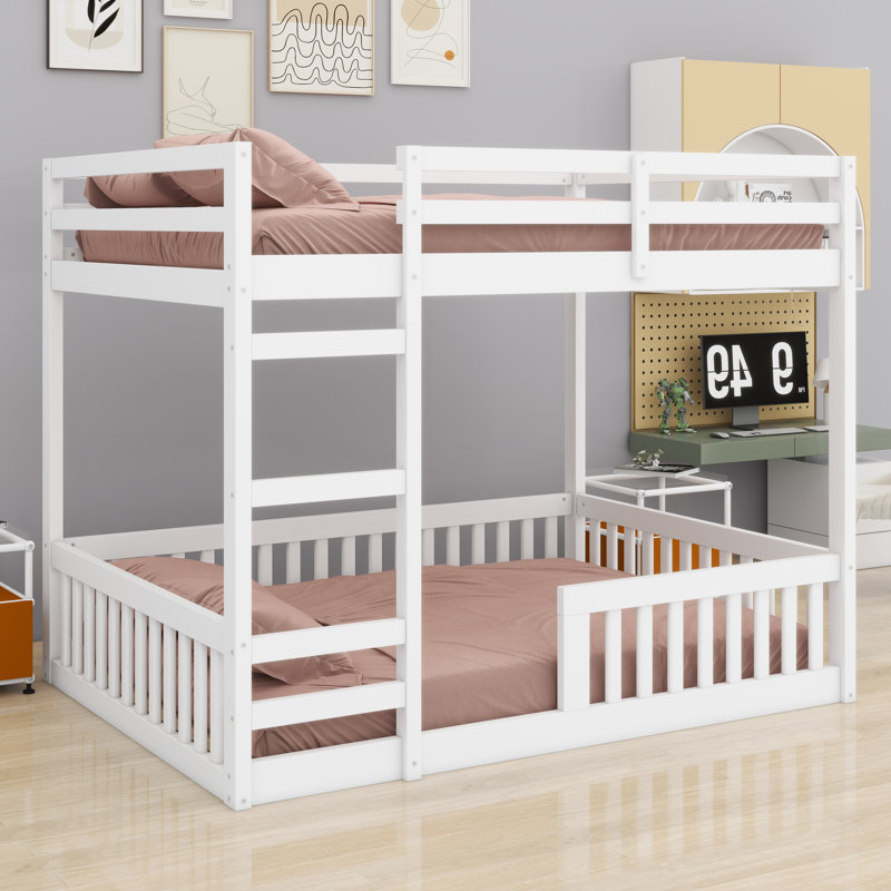 Lit superposé en bois avec échelle, Blanc