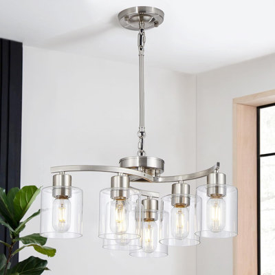 Brushed Nickel Chandelier Light Fixture - Adjustable Height, 6-Light For Dining Room, Living Room, Bedroom