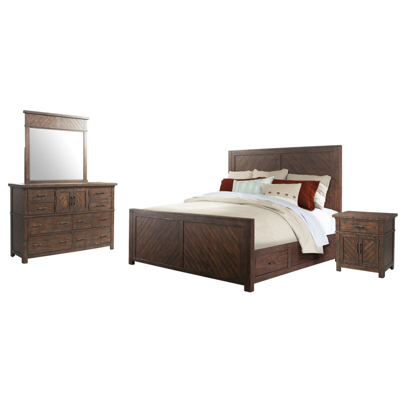 Ensemble de chambre avec très grand lit plateforme 4 pièces Lucienne, 4 Pcs: Bed, Dresser, Mirror, Nightstand, King
