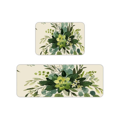 Eucalyptus Leaf Kitchen Mats for Kitchen Bathroom, 2 PC, Green