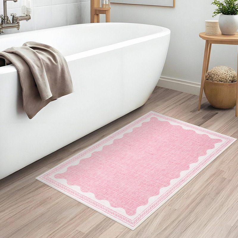 Rectangle Geometric Washable Area Rug, Pink, 80*150cm