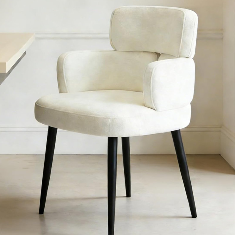 22' Wide Modern Upholstered Dining Chairs With Arm, White