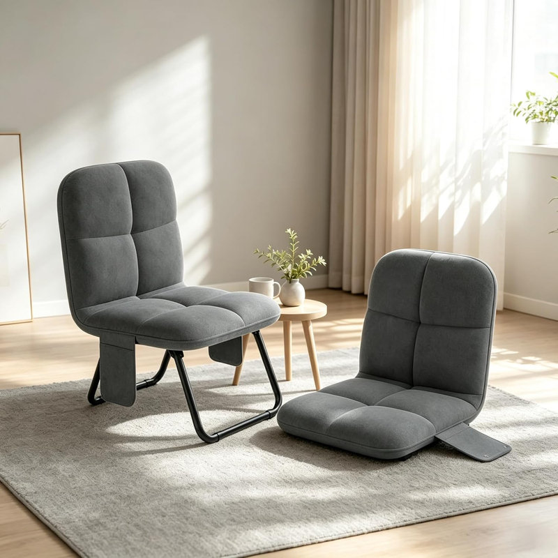 Chaise de sol pliable avec dossier rabattable et poignée de transport, Dark grey Linen