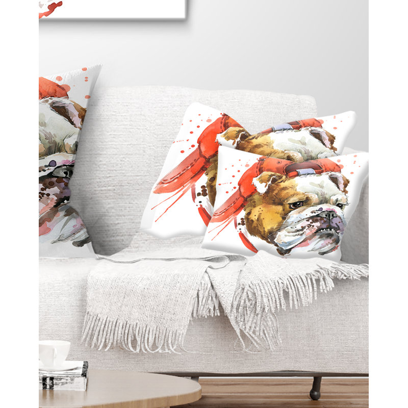 Coussin Bulldog Art - Animal, 12 po x 20 po, Rectangulaire