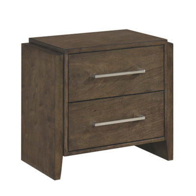 Transitional Dark Walnut 2-Drawer Nightstand - Solid Rubberwood Bedroom Furniture