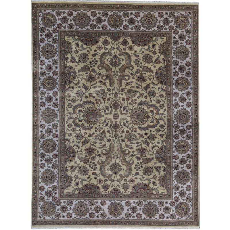 Tapis doré et ivoire de haute qualité noué à la main Trinity