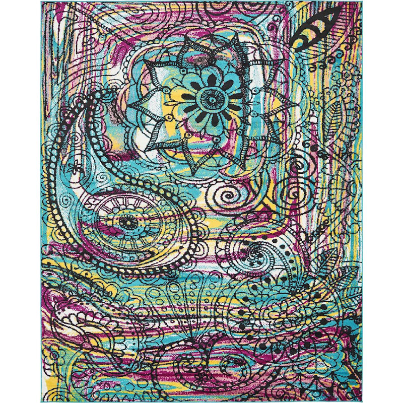 Tapis à motif abstrait bleu / mauve Murguia, Rectangle 8 pi x 10 pi