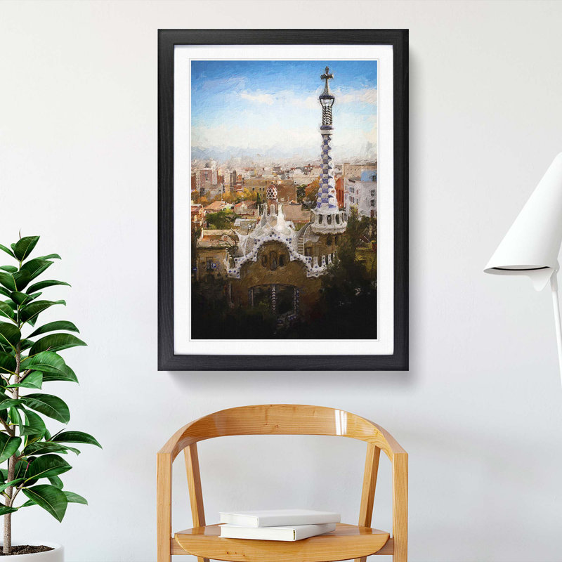 Parc Guell in Barcelona Spain - Framed Print, 65cm H x 48cm W x 2cm D, Black Framed