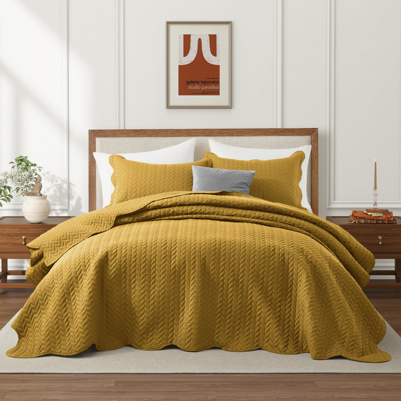 Microfiber Embossed Queen Quilt Sets| Hotel-Quality Bedspread, Ochre, Queen Bedspread ( 90 x 96)+ 2 Standard Pillowcases