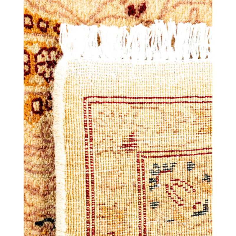 Tapis ivoire traditionnel en laine noué à la main 3 pi 1 po x 5 pi 2 po
