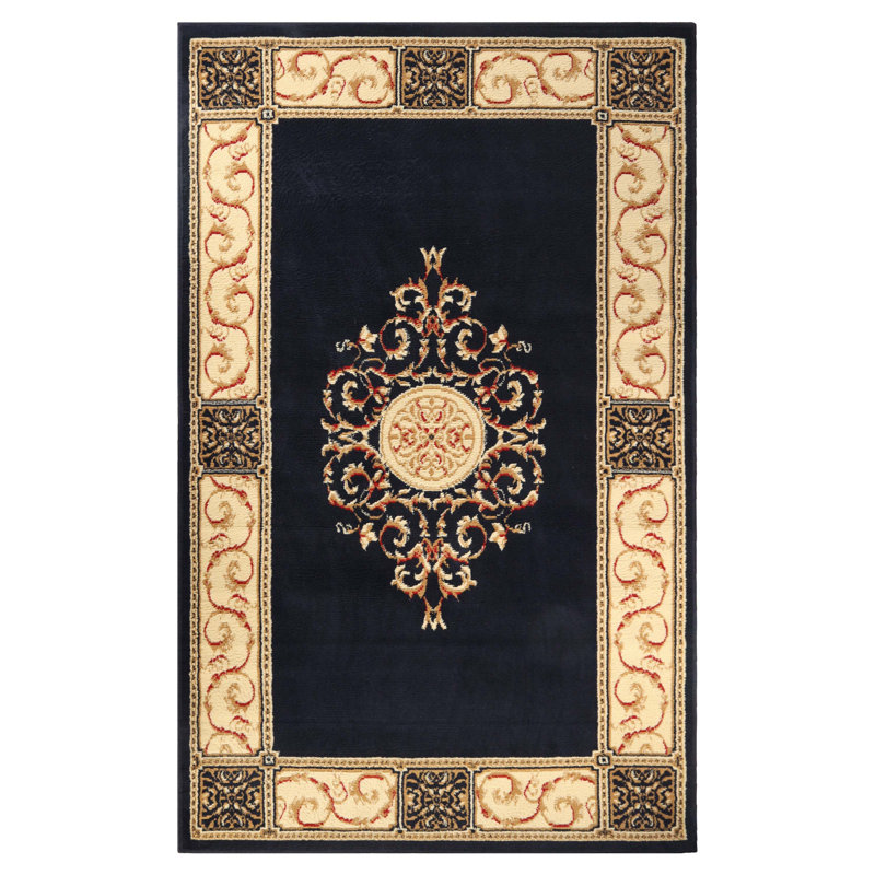 Tapis à médaillon floral classique élégant Dodington, Rectangle 6 pi x 9 pi