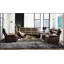 Causeuse inclinable en cuir brun GEL Aashi avec console centrale et rangement, alliant style et confort pour une vie moderne.